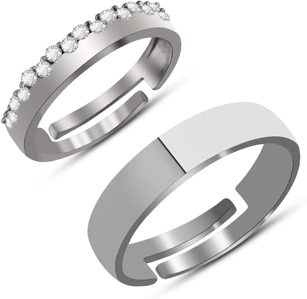 Ring Exquisite Silver Finish Ring With Crown-Inspired American Diamond Wide Band Anxiety Ring For Wedding Party Couple Ring