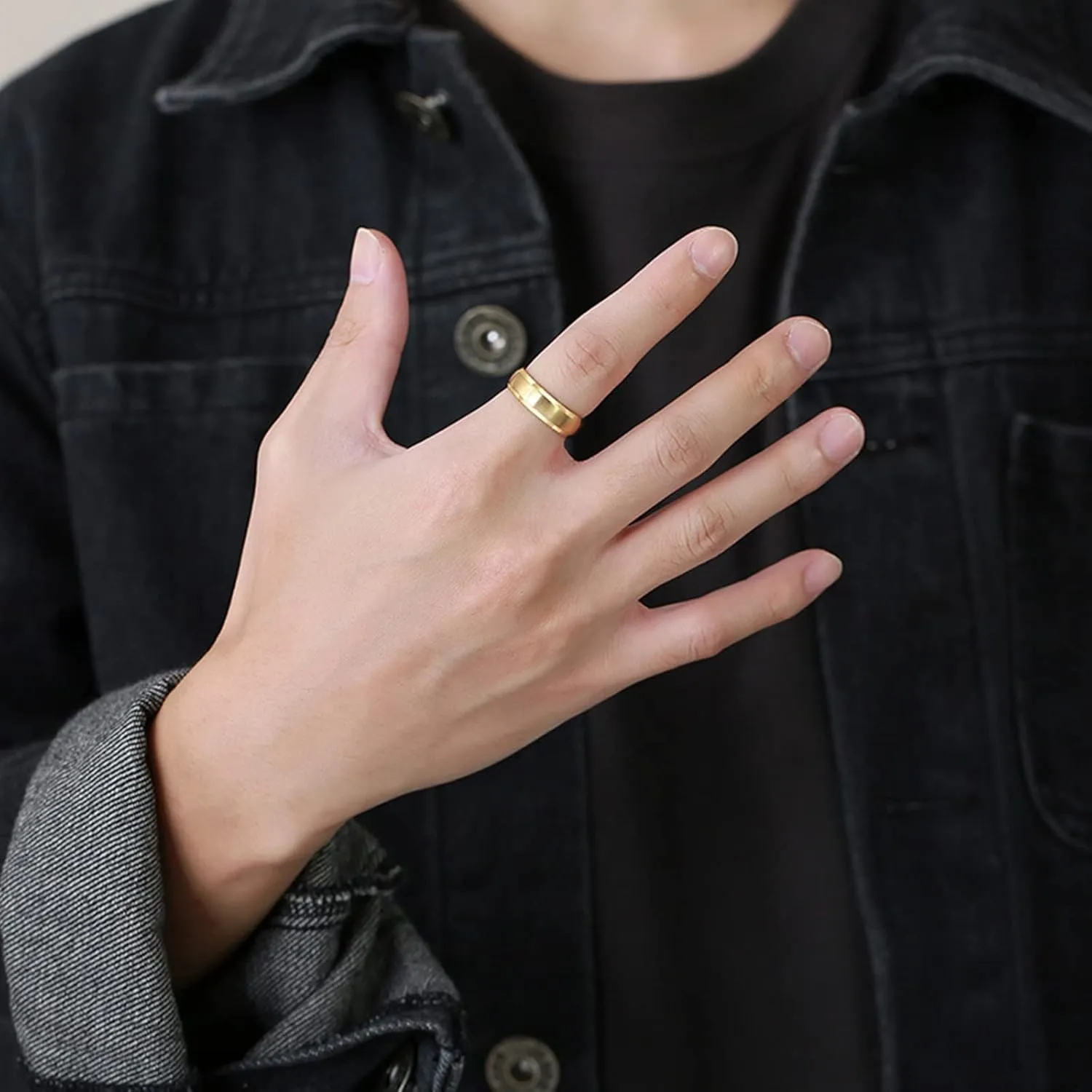Ring Fashion, 6MM Stainless Steel Couple Ring Gold Silver Brushed with White Heart Cubic Zirconia Jewelry Rings Simple