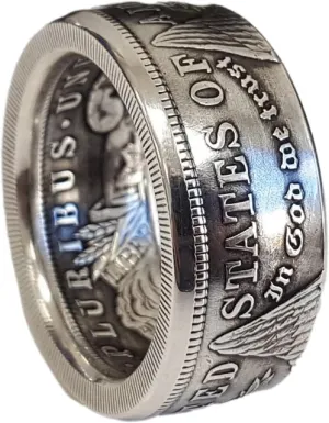 Rings for Men, Retro Punk Ring Vintage Coin Jewelry, Elegant and Stylish US Morgan Silver Dollar Ring for Women and Men Patriotic United States National Emblem Coin Engraved Signet Rings