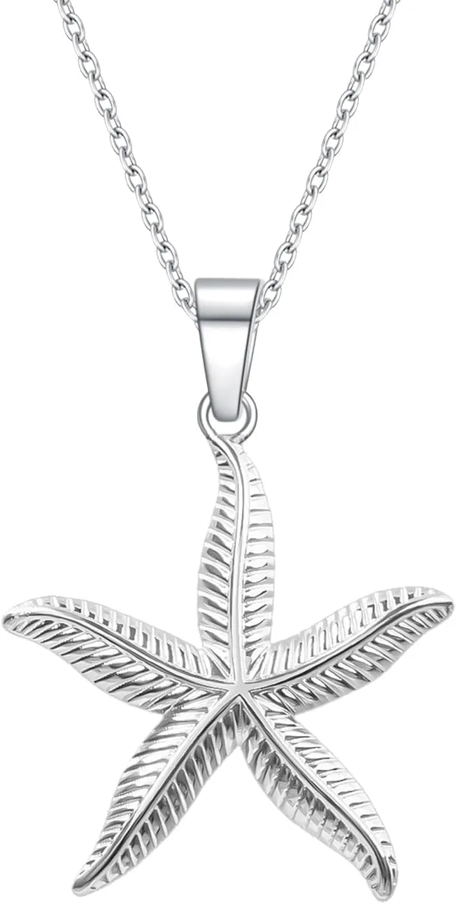 Rnivida Shell and Starfish Pendant Necklace for Women,14k Gold Plated Stainless Steel Summer Beach Jewelry Gift for Her