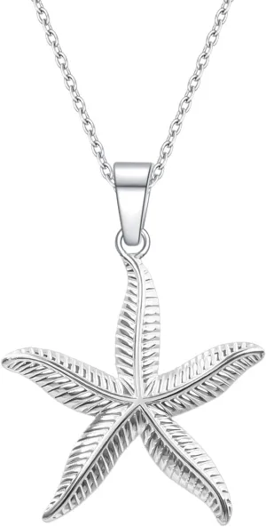 Rnivida Shell and Starfish Pendant Necklace for Women,14k Gold Plated Stainless Steel Summer Beach Jewelry Gift for Her
