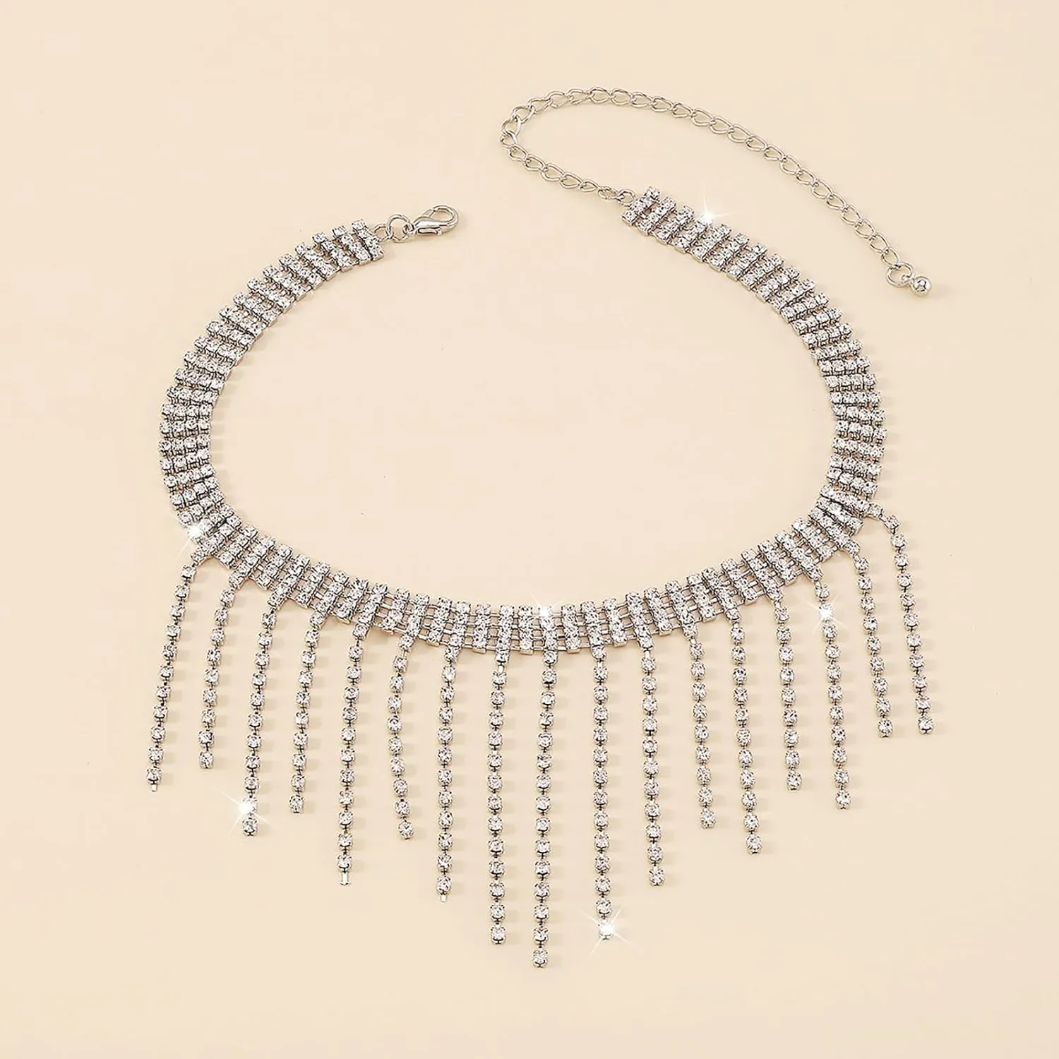 Roe Dolph Tennis Necklace for Women Rhinestone Choker Necklace Layered Sparkling Heart Choker Necklace Crystal Tassel Necklace Silver Jewelry Party Prom Necklace Gifts