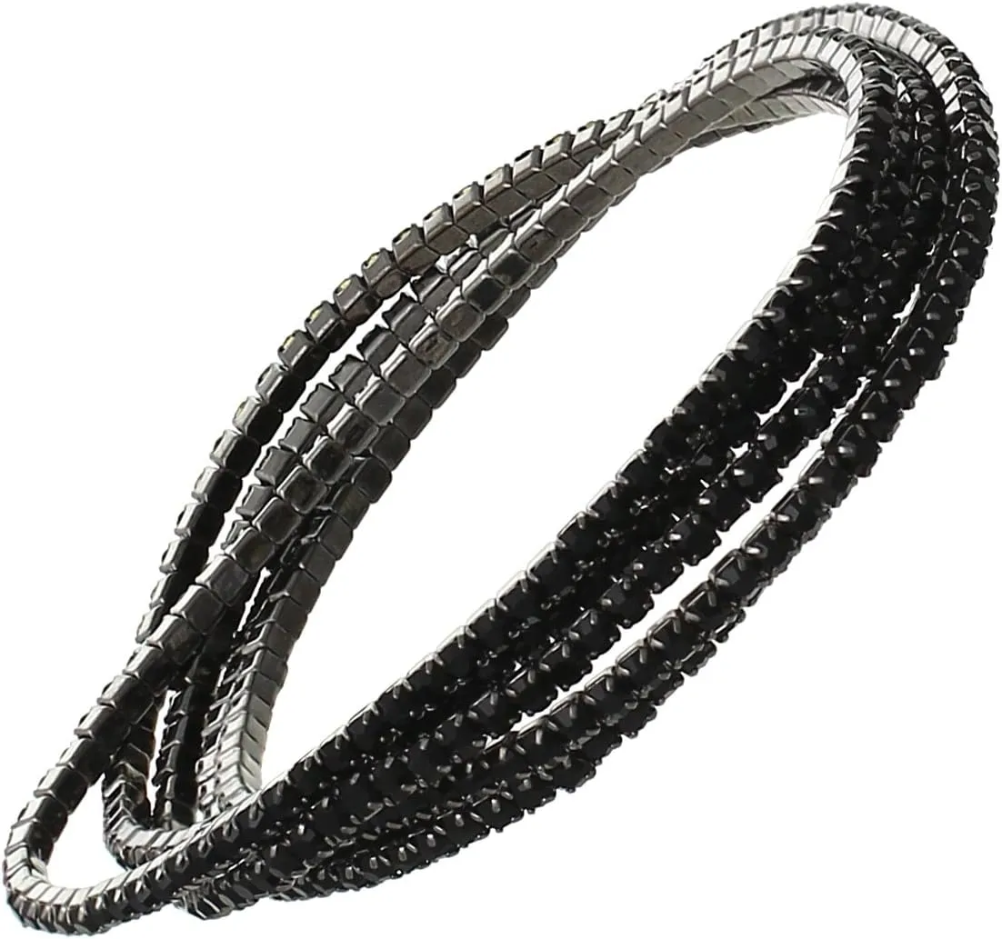 Rosemarie Collections Women's Set of 5 Sparkling Crystal Rhinestone Stacking Stretch Bracelets, 2.25"