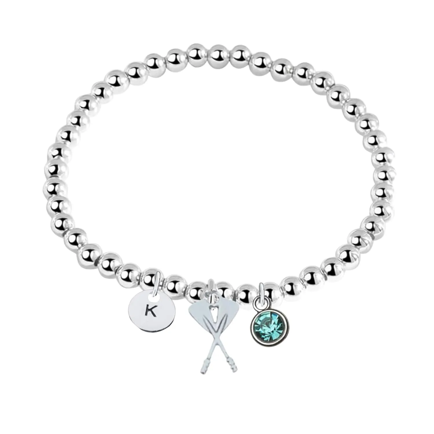 Rowing Oar Gift, Personalized Rowing Oar Beaded Bracelet with Initial Letter and Birthstone Charm, Rowing Oar Adjustable Jewelry, Custom Rowing Oar Lover Accessories for Girls