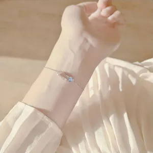 Safety Pin Bracelet - 925 Sterling Silver Women's Starry Sky Glass Paper Clip Bracelet - Blue Exquisite Friendship Fashion Jewelry With High-end Box Packaging