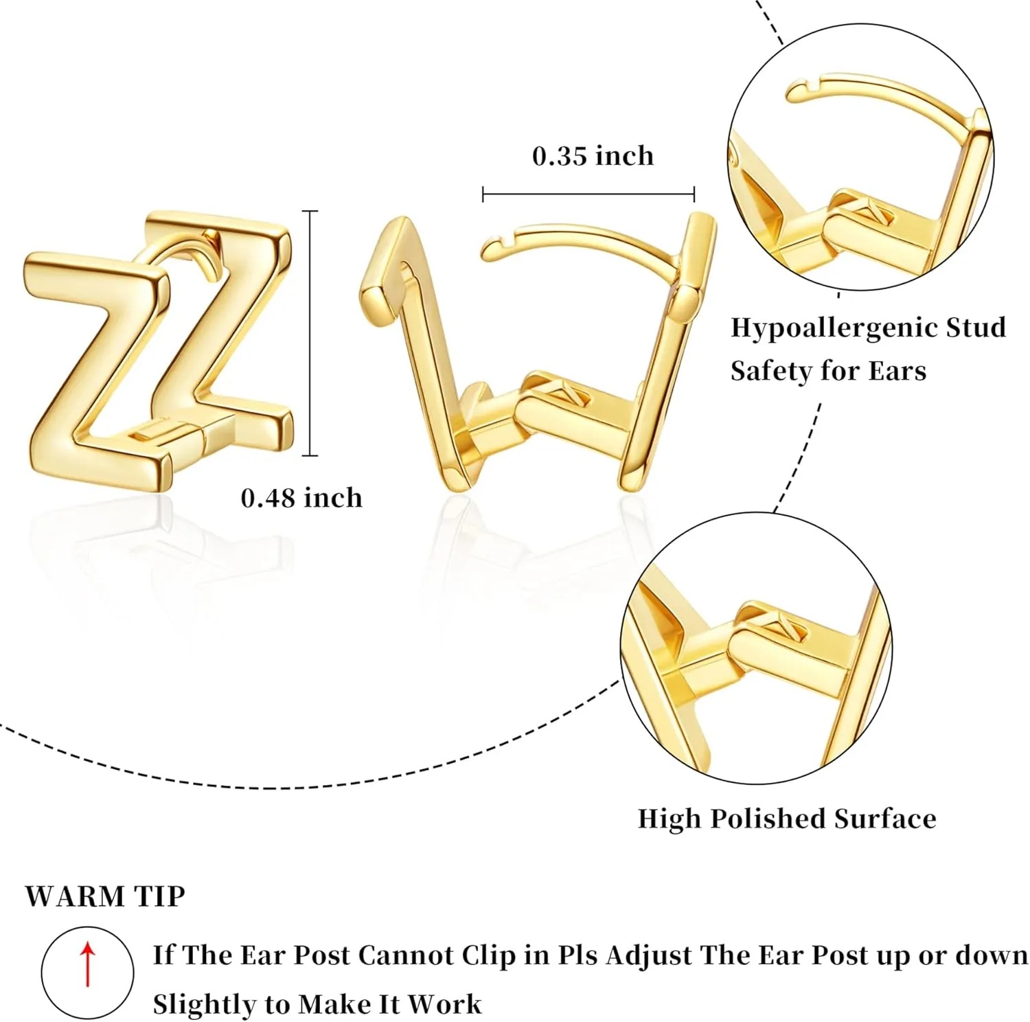 SANNYRA Initial Stud Earrings for Women, 14K Gold Plated Hypoallergenic Letter Earring, Trendy Jewelry Gifts for Her