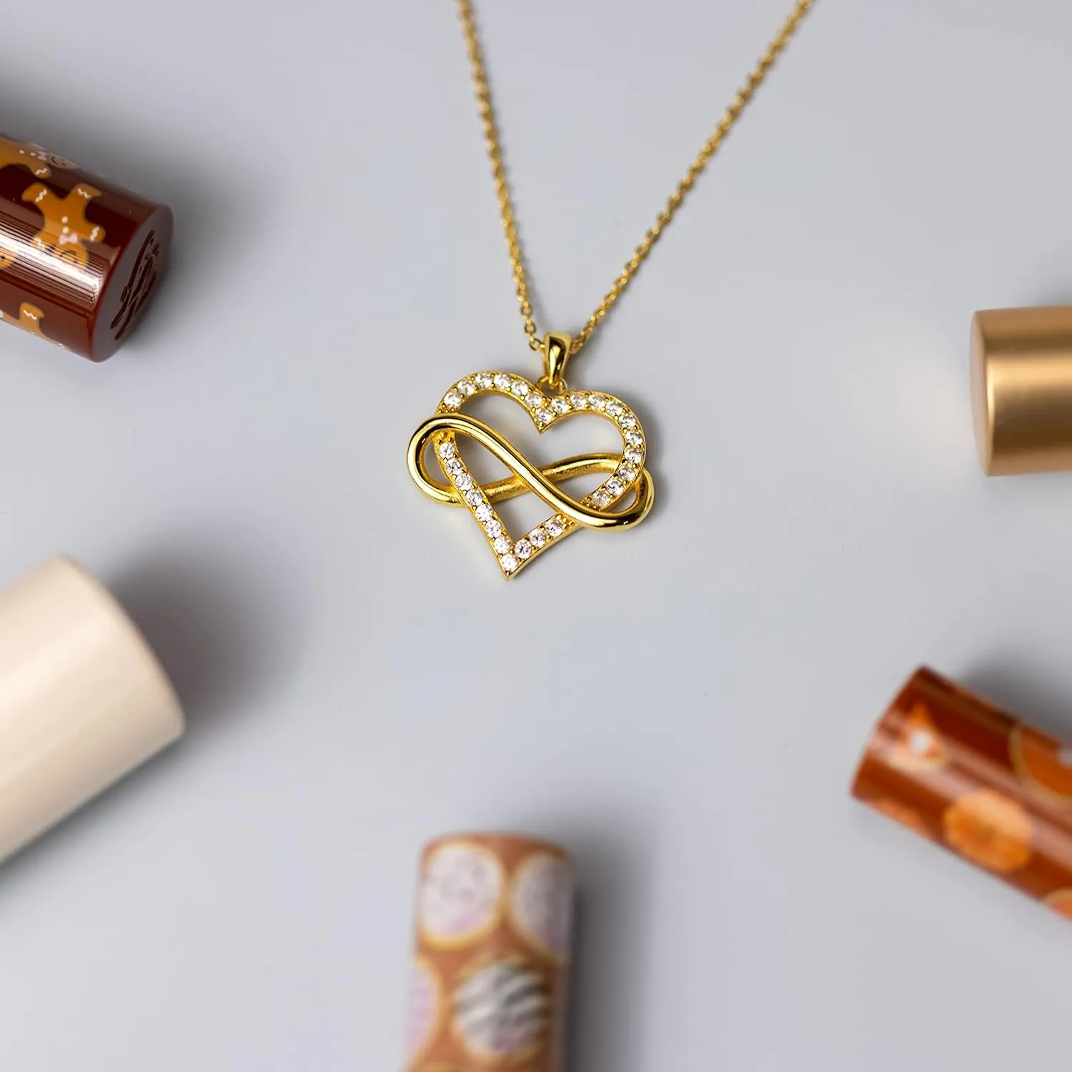 Sash & Soph Infinity Heart Necklace for Women. 925 Sterling Silver Heart Necklace for Girlfriend, Love Heart Pendant on 18" Chain with 2" Extender (Rose Gold or Gold Plated)