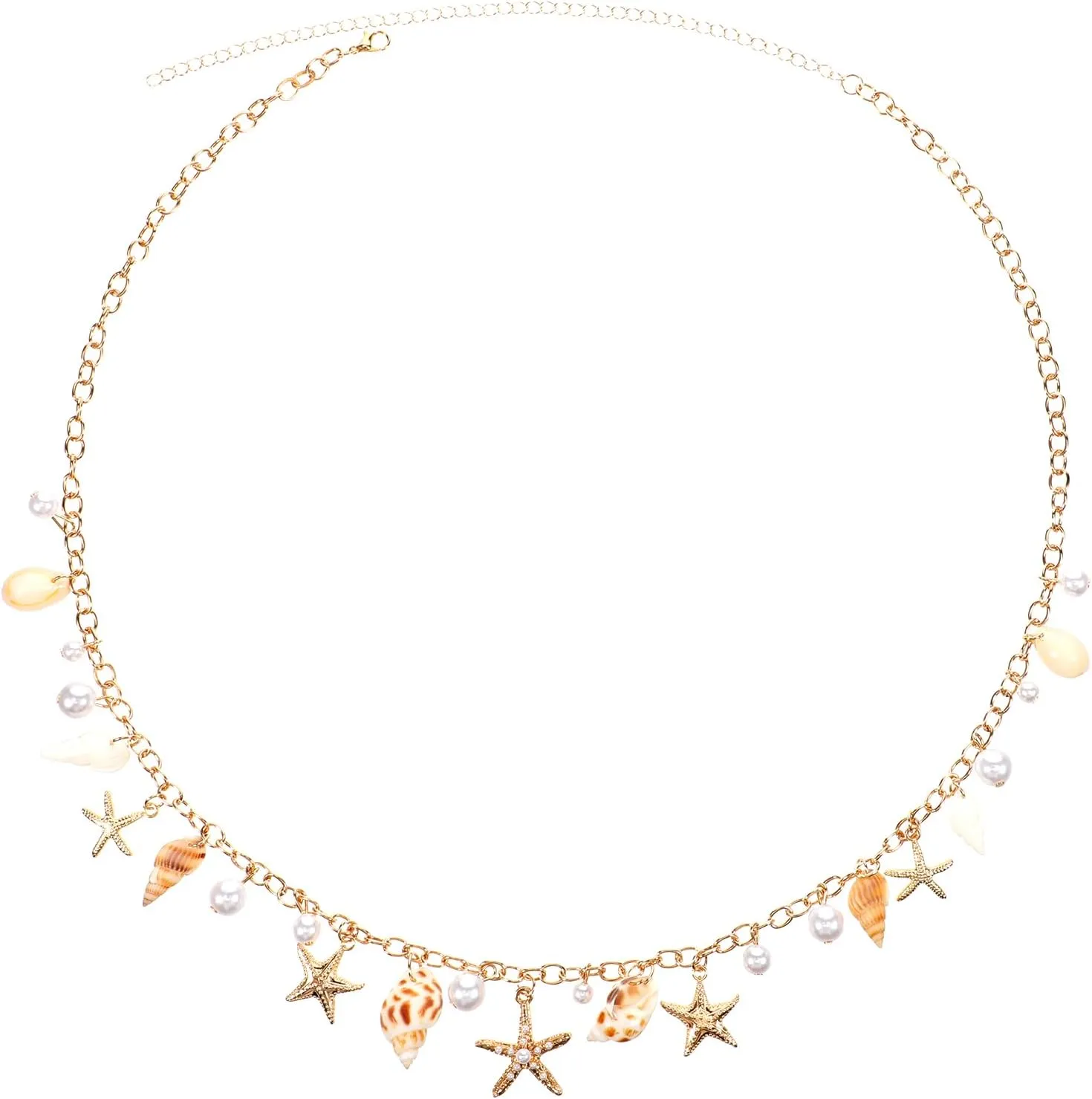 Seashell Belt, Gold Exquisite Waist Chain Pearl Starfish Waist Jewelry for Women with 1 Box for Summer Beach Swimming Pool Seaside