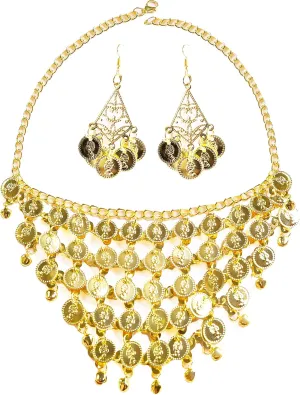 Seawhisper Belly Dance Golden/Silver Coins Necklace and Earrings Bracelets