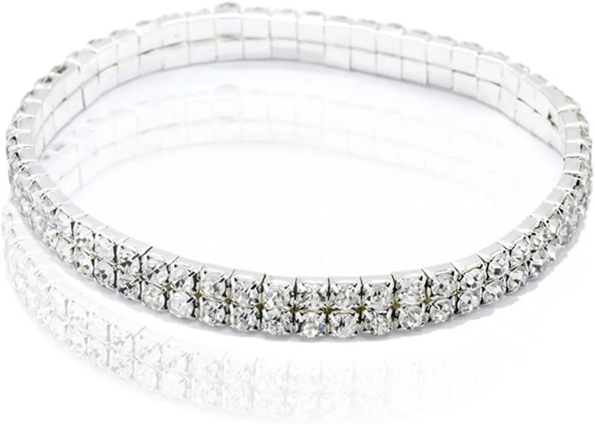 Sexy Anklets for Women Crystal Rhinestone Stretch Tennis Ankle Elastic Bracelet Gold Sliver