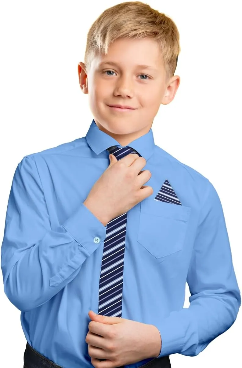 S.H. Churchill & Co. Boy's 4 Piece Dress Shirt Set with Long Tie, Bow Tie and Hanky