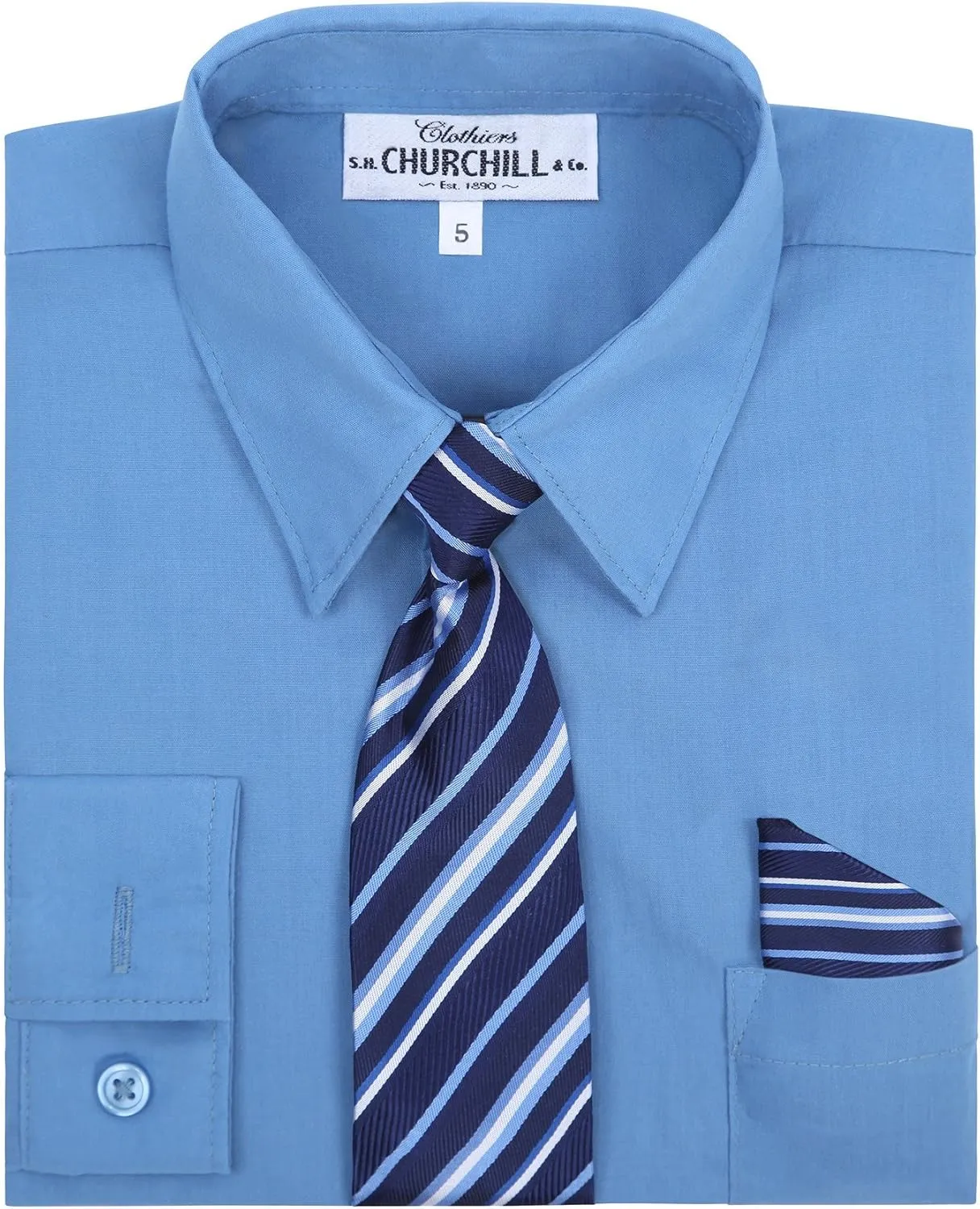 S.H. Churchill & Co. Boy's 4 Piece Dress Shirt Set with Long Tie, Bow Tie and Hanky