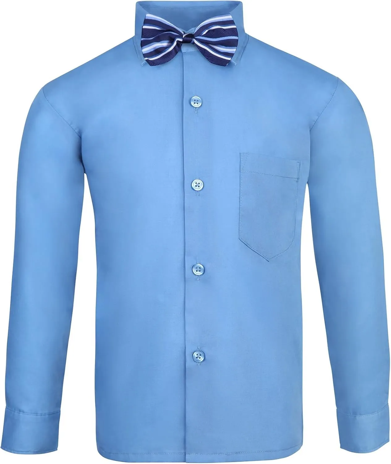 S.H. Churchill & Co. Boy's 4 Piece Dress Shirt Set with Long Tie, Bow Tie and Hanky