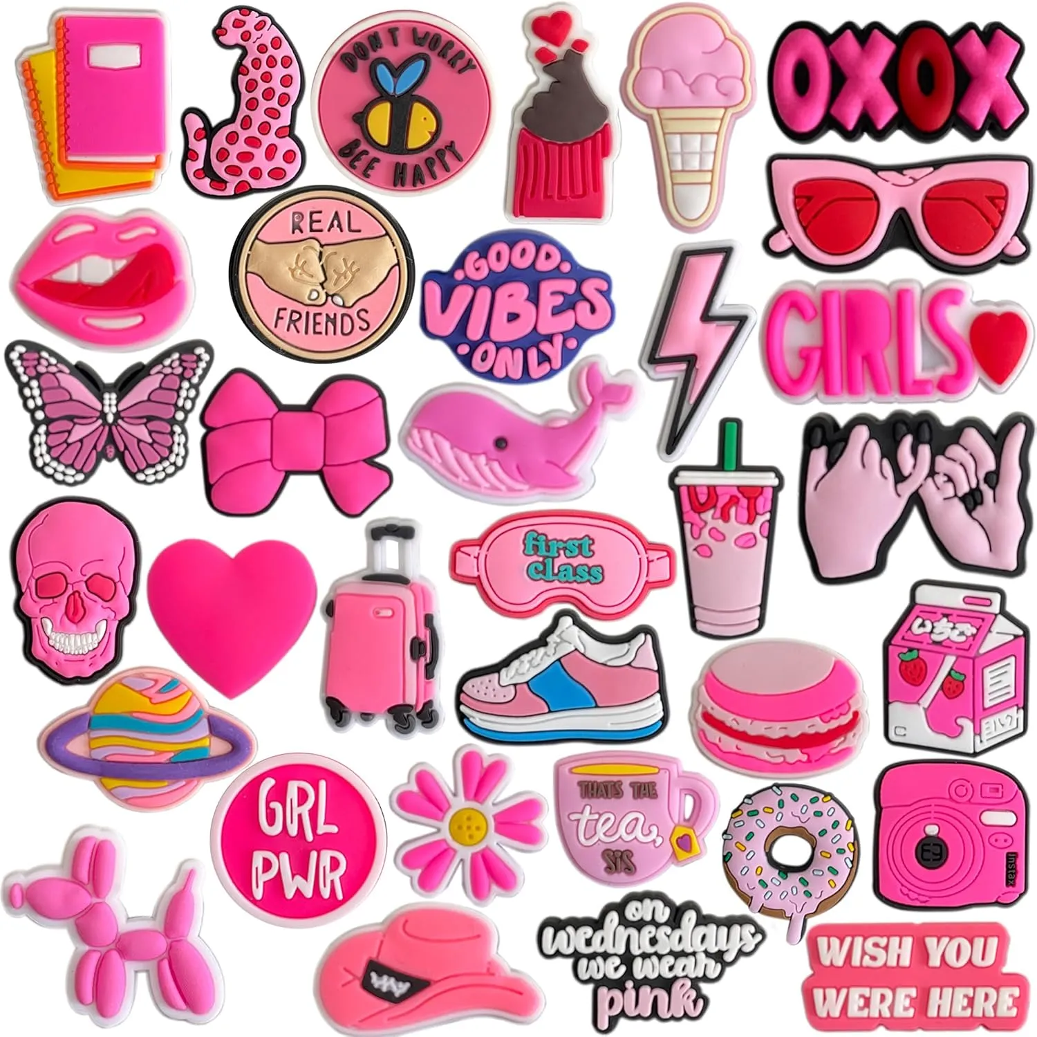Shoe Charms for Girls Women: 35 Pack Pink Cute Cartoon Aesthetic Shoe Decoration Charms, Shoe Charm, Charms for Shoes Bracelet Wristband Clog Sandals Birthday Party Favors Gifts Teens Kids Adults