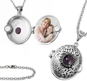 SHOP LC Multi Gemstone Picture Locket Necklace for Women Customized Photo Jewelry Memory Personalized Birthday Gifts for Women Stainless Steel Chain 24'' Birthday Gifts