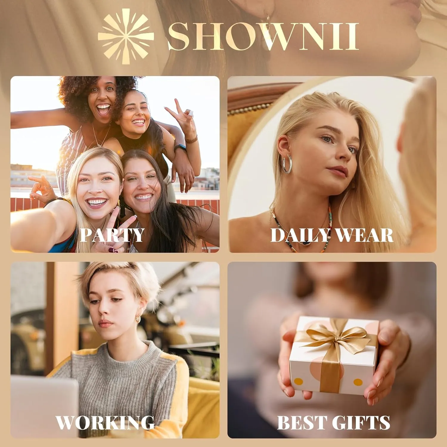 SHOWNII Chunky Gold Hoop Earrings - 14K Gold Plated Earrings for Women Hollow Tube Thick Hoops Graduation Gifts for Her