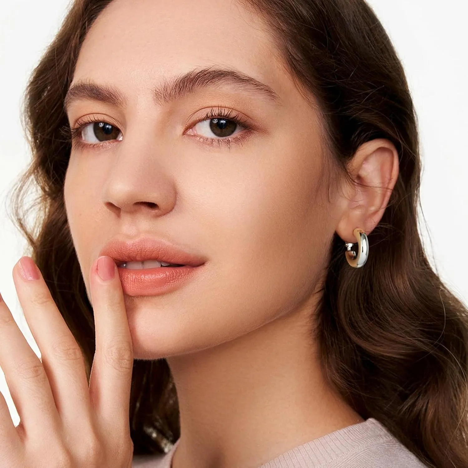 SHOWNII Chunky Gold Hoop Earrings - 14K Gold Plated Earrings for Women Hollow Tube Thick Hoops Graduation Gifts for Her