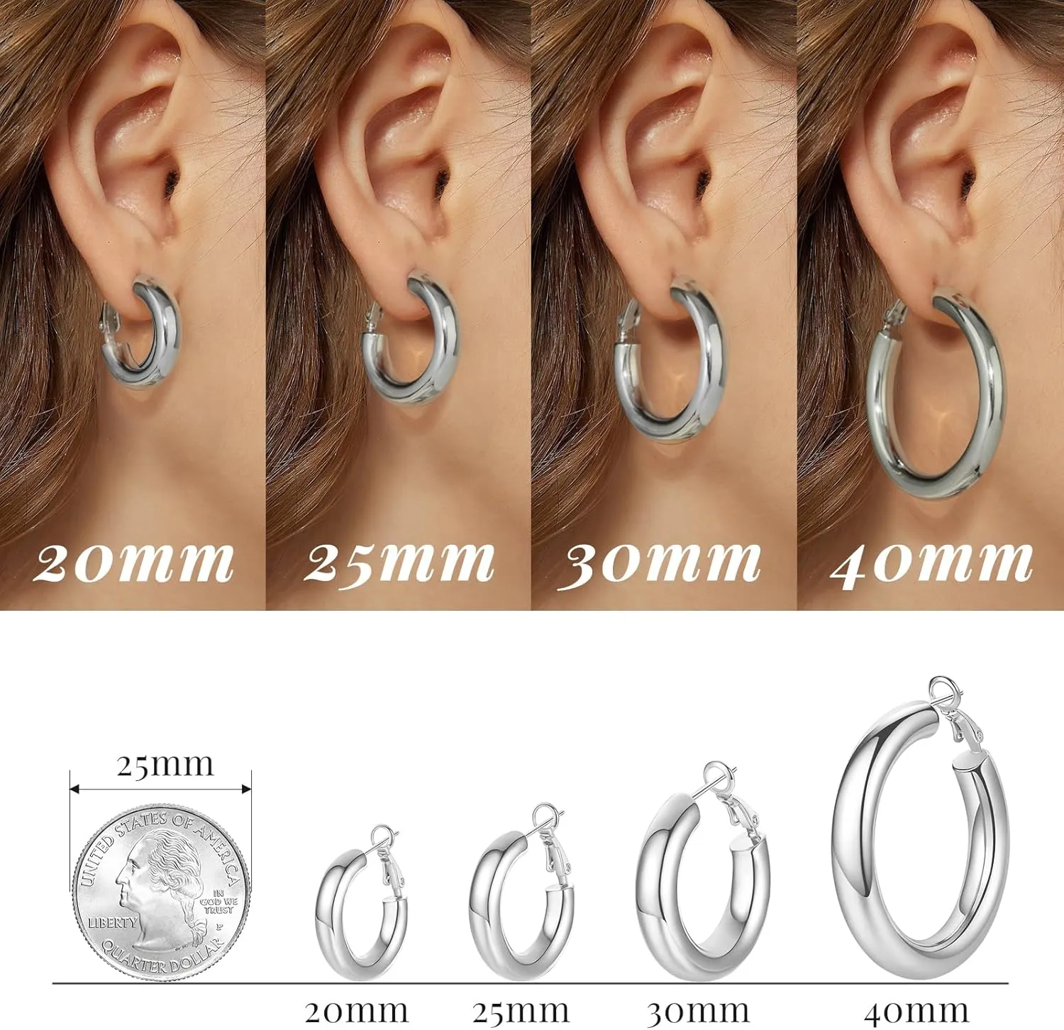 SHOWNII Chunky Gold Hoop Earrings - 14K Gold Plated Earrings for Women Hollow Tube Thick Hoops Graduation Gifts for Her
