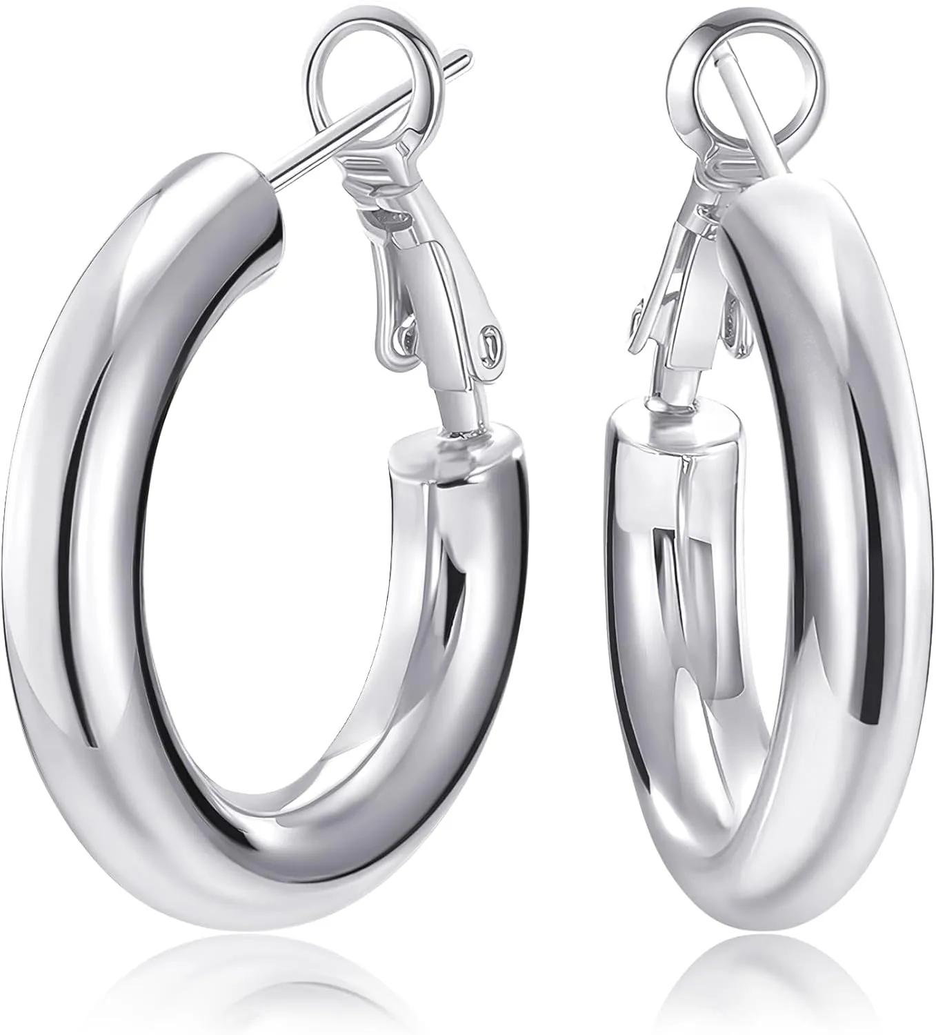 SHOWNII Chunky Gold Hoop Earrings - 14K Gold Plated Earrings for Women Hollow Tube Thick Hoops Graduation Gifts for Her