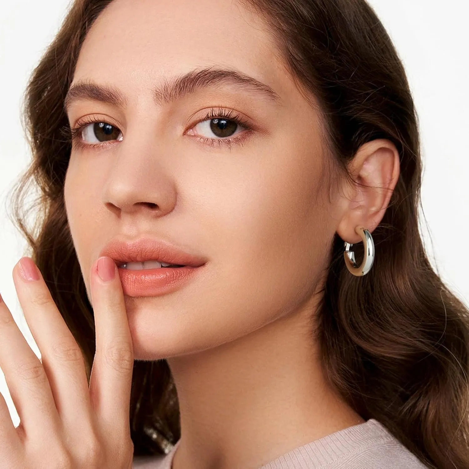 SHOWNII Chunky Gold Hoop Earrings - 14K Gold Plated Earrings for Women Hollow Tube Thick Hoops Graduation Gifts for Her