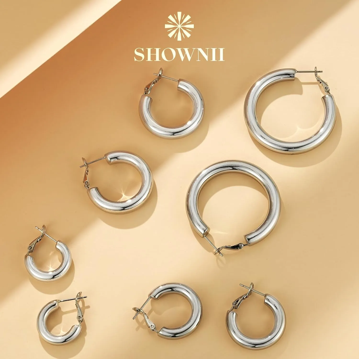SHOWNII Chunky Gold Hoop Earrings - 14K Gold Plated Earrings for Women Hollow Tube Thick Hoops Graduation Gifts for Her