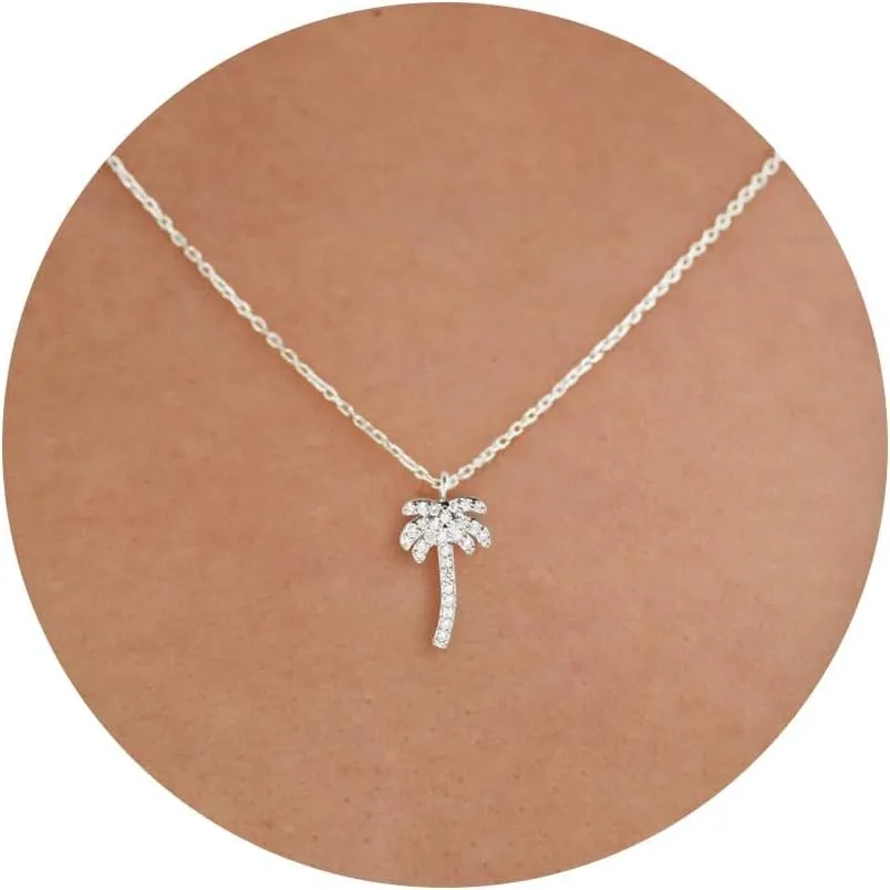 Silver Necklace for Women, 14K White Gold Plated Dainty Infinity Bead Star of David Starfish Sun Hummingbird Butterfly Flower Palm Tree Plane Sunflower Pendant Necklaces Simple Jewelry