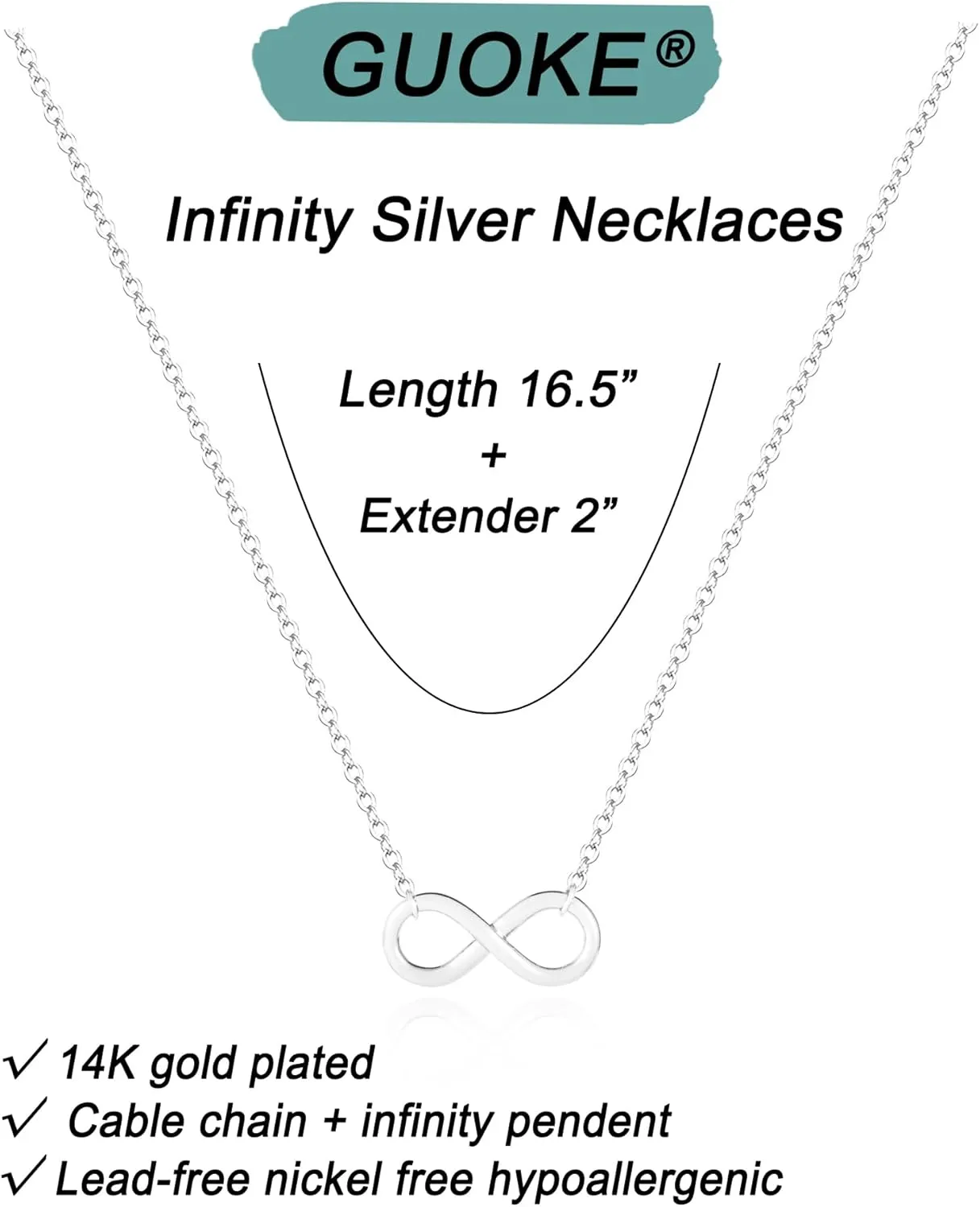 Silver Necklace for Women, 14K White Gold Plated Dainty Infinity Bead Star of David Starfish Sun Hummingbird Butterfly Flower Palm Tree Plane Sunflower Pendant Necklaces Simple Jewelry