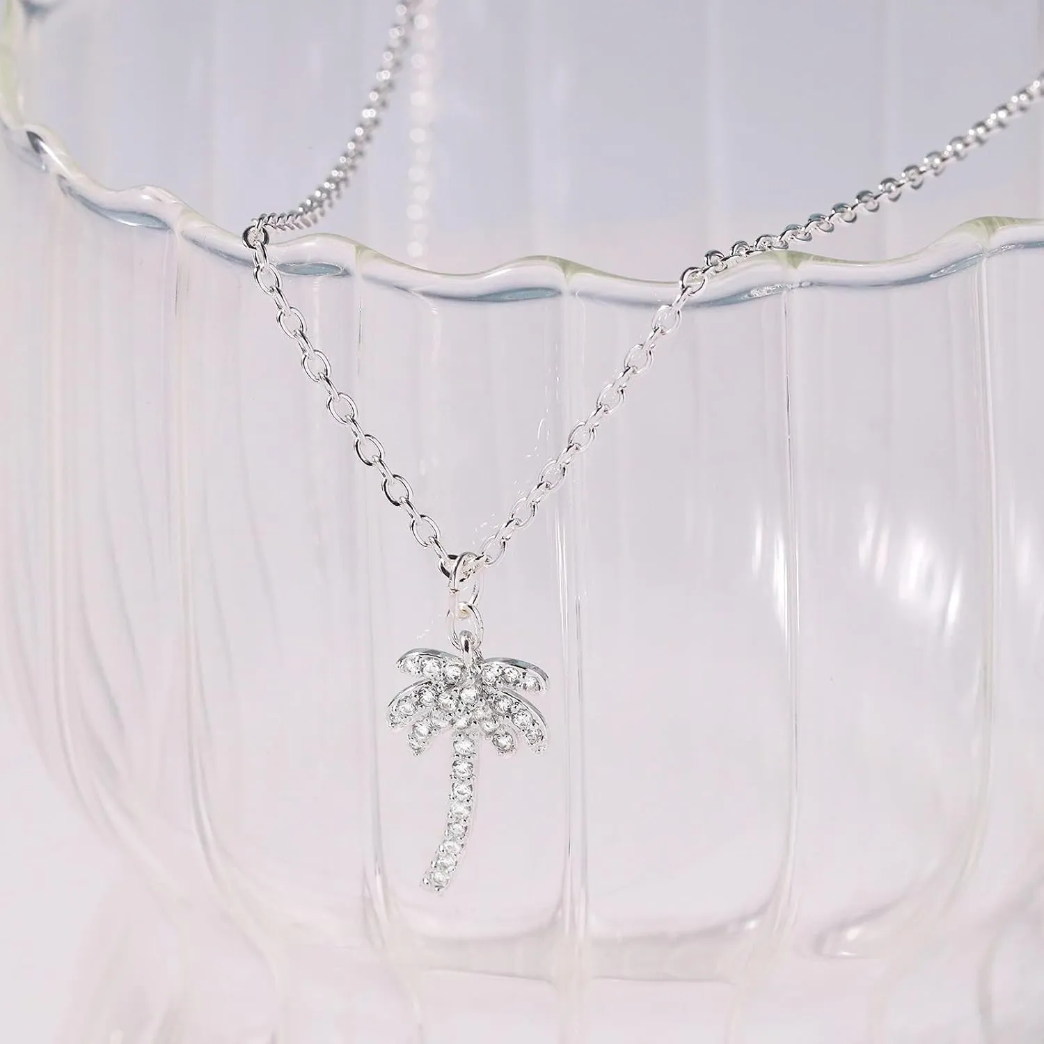 Silver Necklace for Women, 14K White Gold Plated Dainty Infinity Bead Star of David Starfish Sun Hummingbird Butterfly Flower Palm Tree Plane Sunflower Pendant Necklaces Simple Jewelry