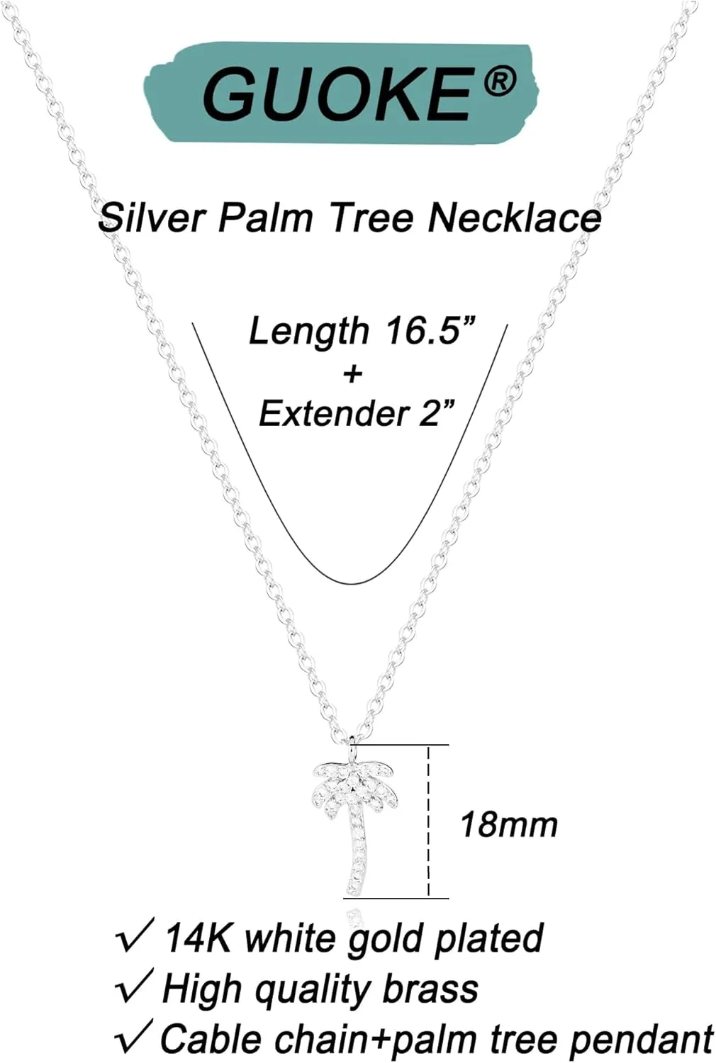 Silver Necklace for Women, 14K White Gold Plated Dainty Infinity Bead Star of David Starfish Sun Hummingbird Butterfly Flower Palm Tree Plane Sunflower Pendant Necklaces Simple Jewelry