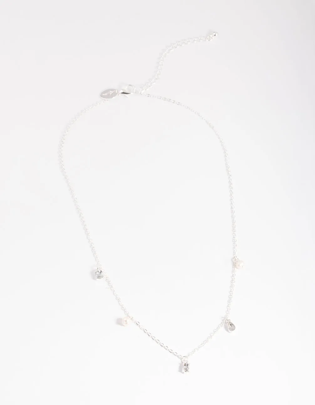 Silver Pearl & Diamante Droplet Necklace
