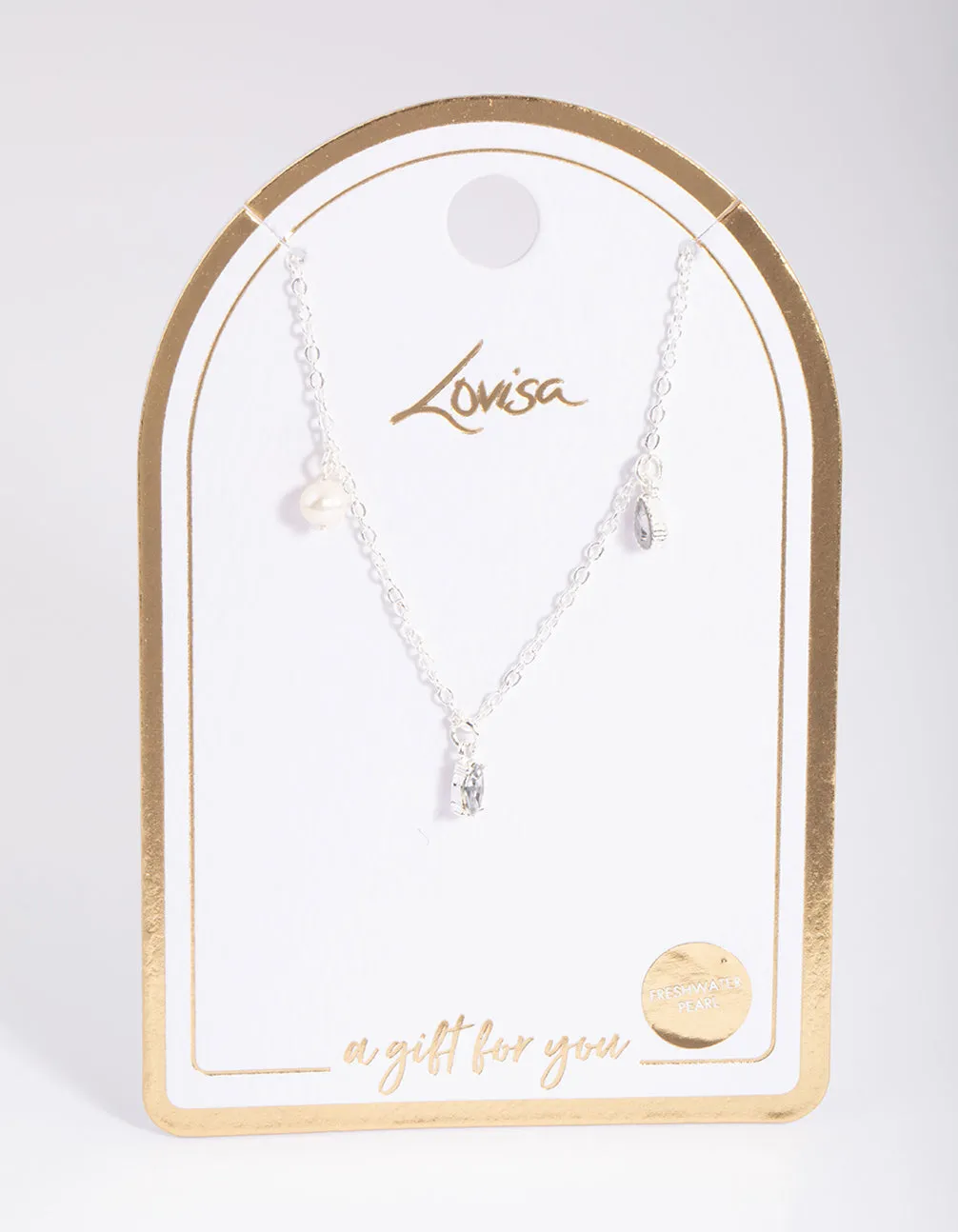 Silver Pearl & Diamante Droplet Necklace
