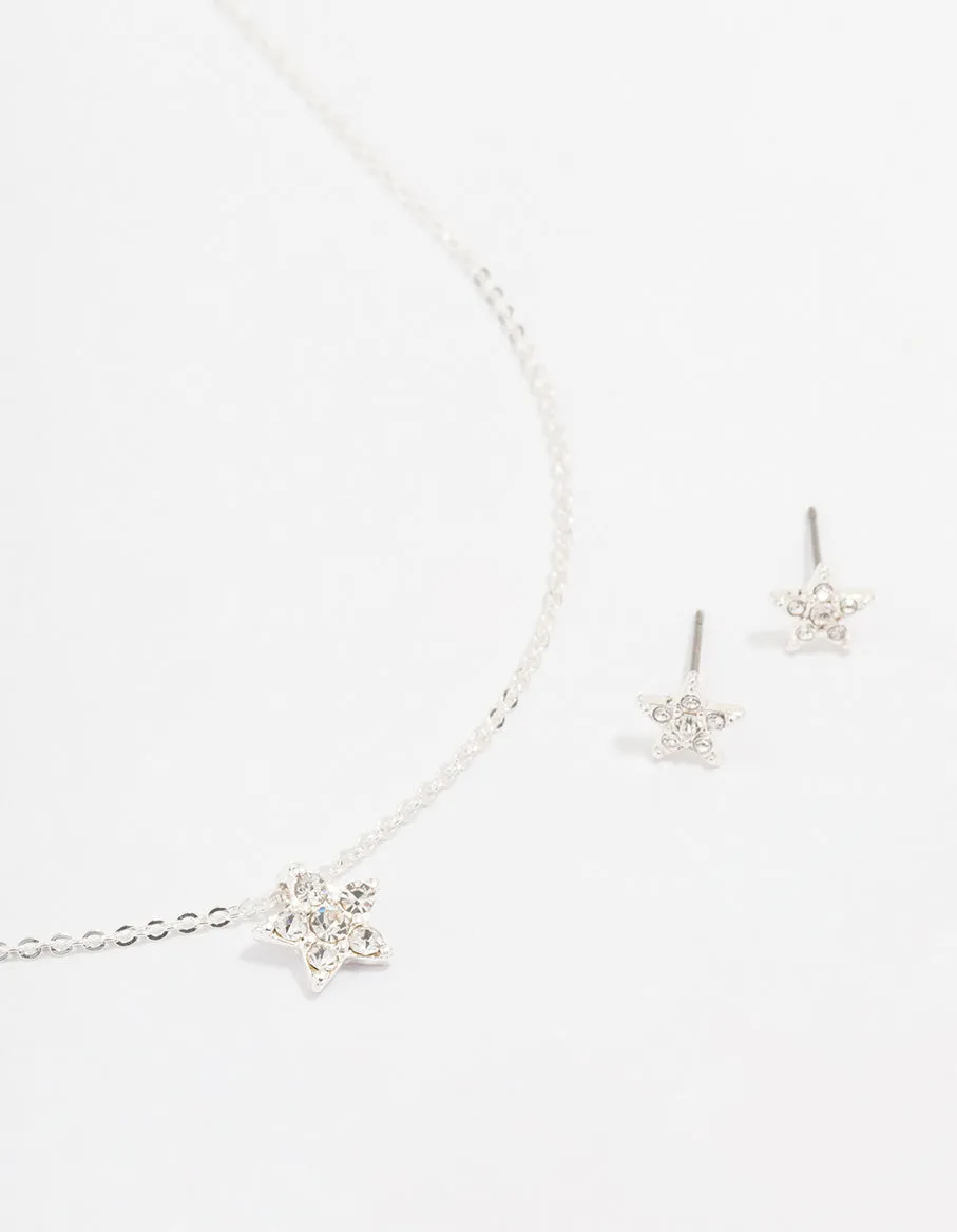 Silver Star Diamante Jewellery Set