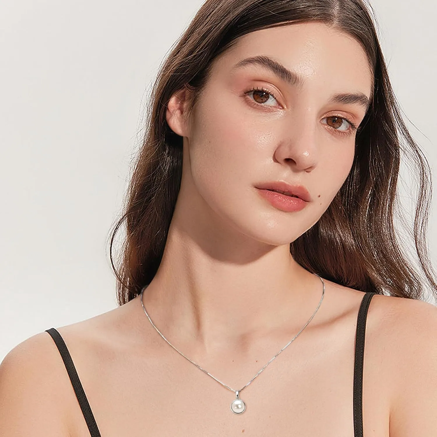 Simple Pearl Necklace for Women, 925 Sterling Silver Freshwater Cultured Single Pearl Pendant Necklaces, Anniversary Birthday Wedding Jewelry Gifts for Mom Wife Daughter