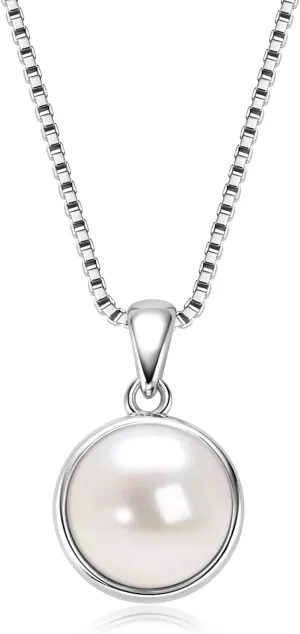 Simple Pearl Necklace for Women, 925 Sterling Silver Freshwater Cultured Single Pearl Pendant Necklaces, Anniversary Birthday Wedding Jewelry Gifts for Mom Wife Daughter
