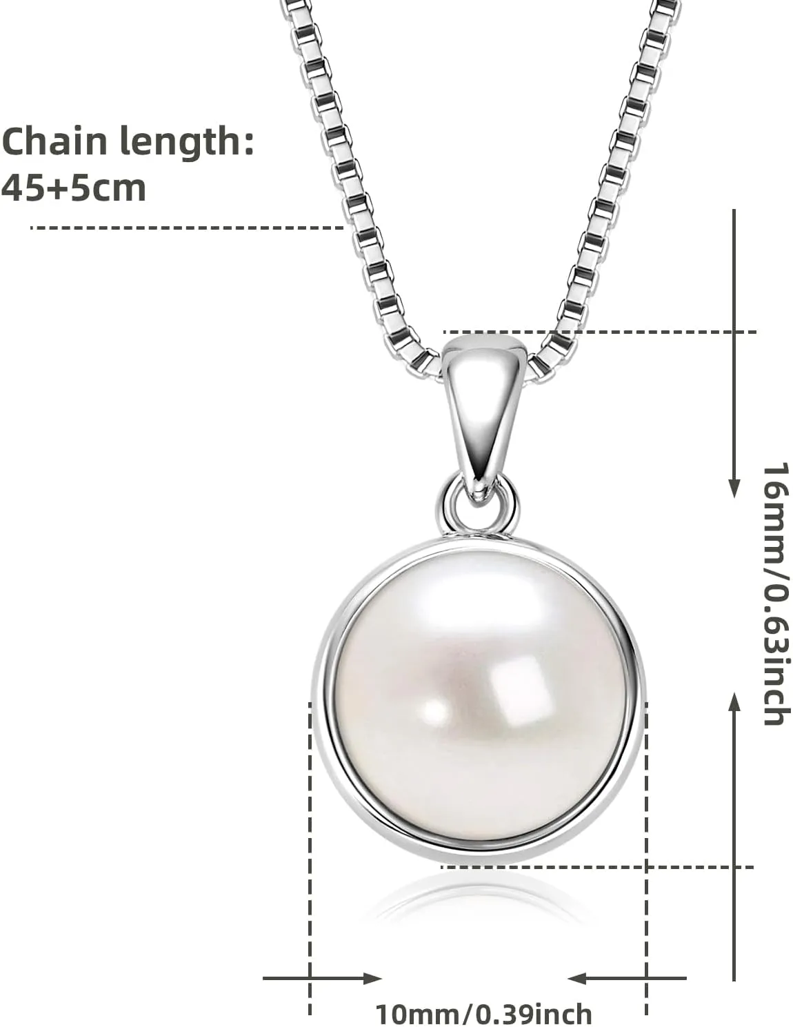 Simple Pearl Necklace for Women, 925 Sterling Silver Freshwater Cultured Single Pearl Pendant Necklaces, Anniversary Birthday Wedding Jewelry Gifts for Mom Wife Daughter