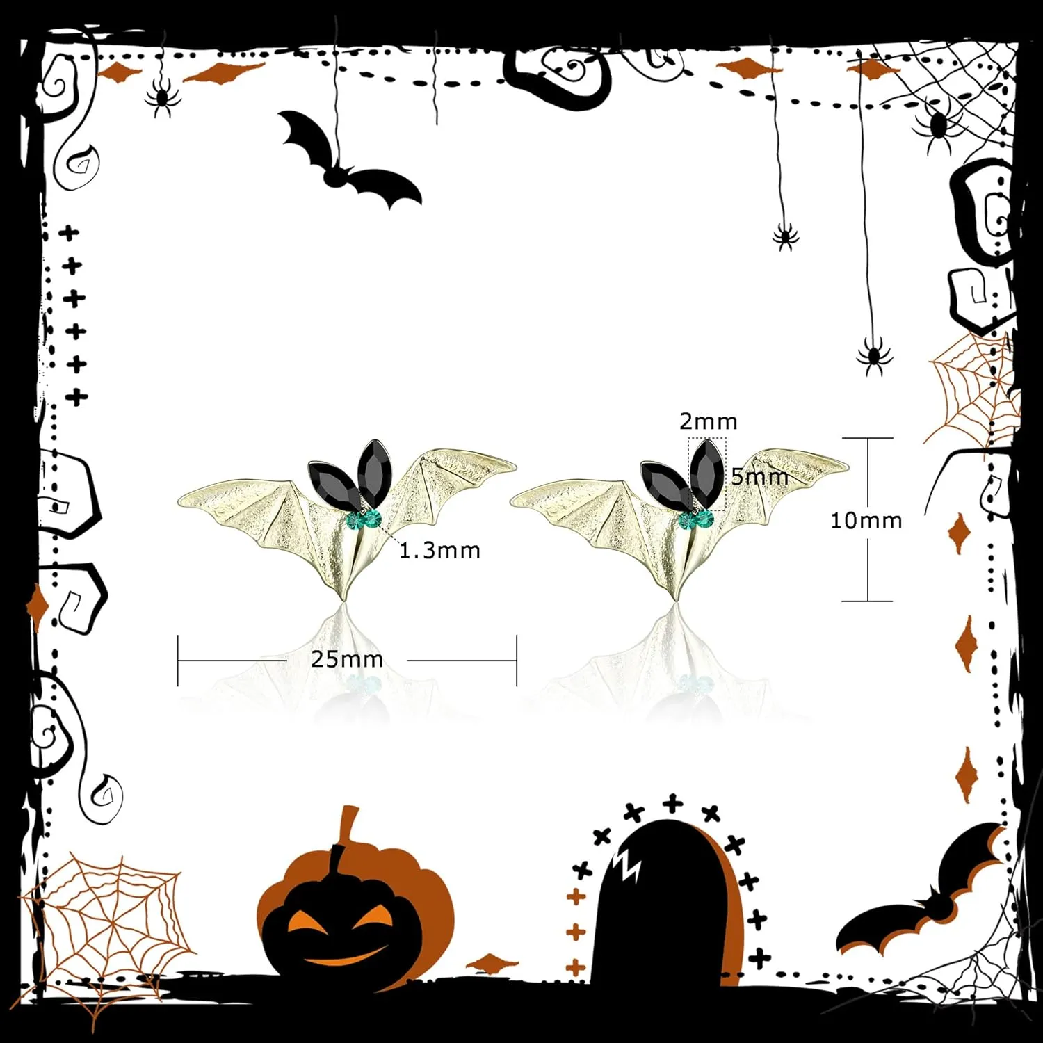 Sllaiss Halloween Element Crystal Earrings for Women Men Austria crystal Ghost Spider Bat Earrings Stainless Steel Stud Earrings Halloween Party Jewelry