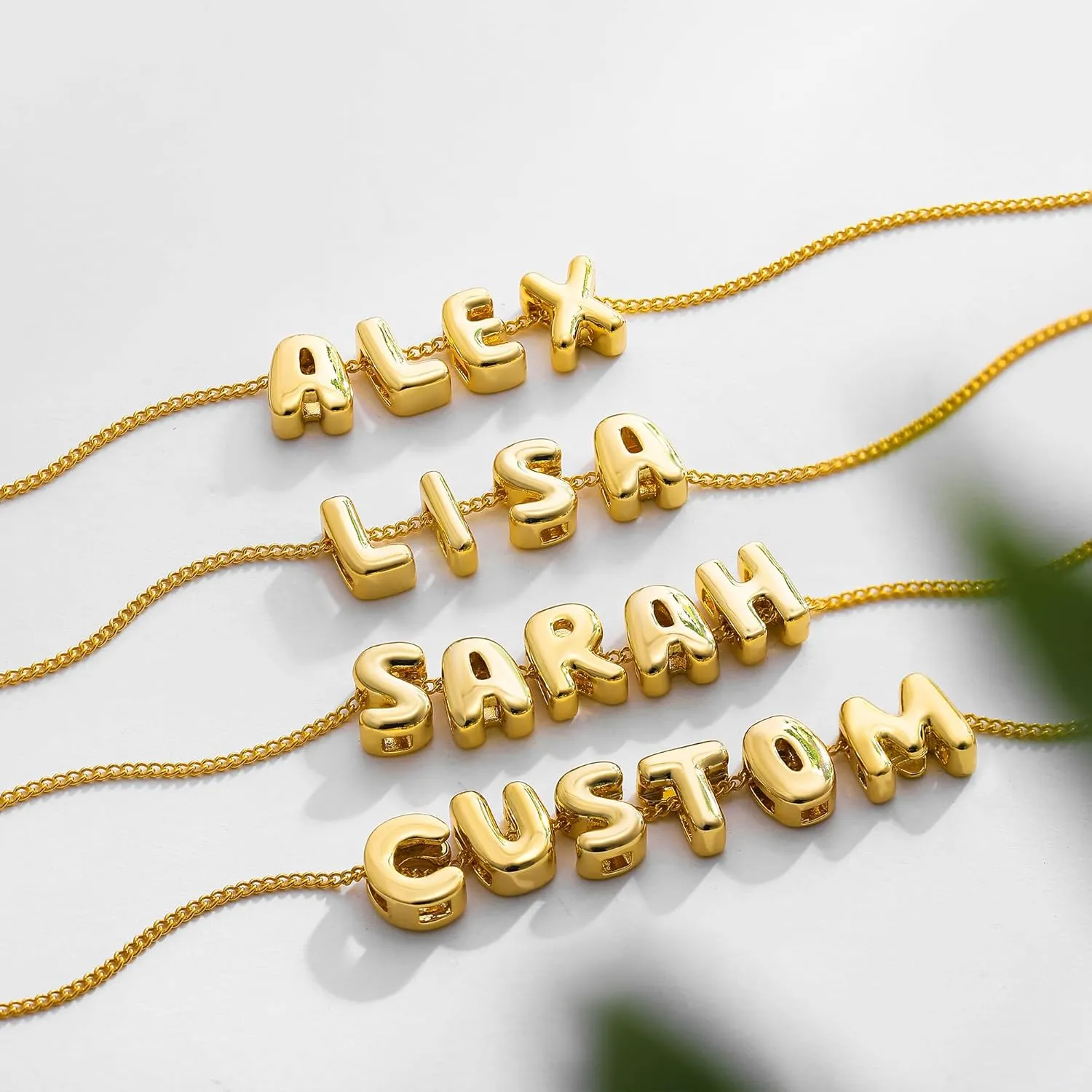SLOONG Custom Name Beads Necklace for Women, 3D Letter Pendant 18K Gold Plated Dainty Initial Personalized Necklaces Gift for Mom Mother Girlfriend Initial Alphabet A-Z