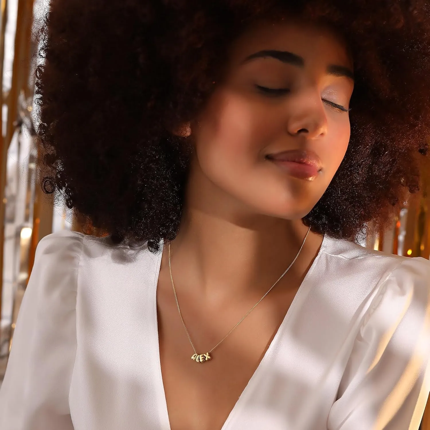 SLOONG Custom Name Beads Necklace for Women, 3D Letter Pendant 18K Gold Plated Dainty Initial Personalized Necklaces Gift for Mom Mother Girlfriend Initial Alphabet A-Z