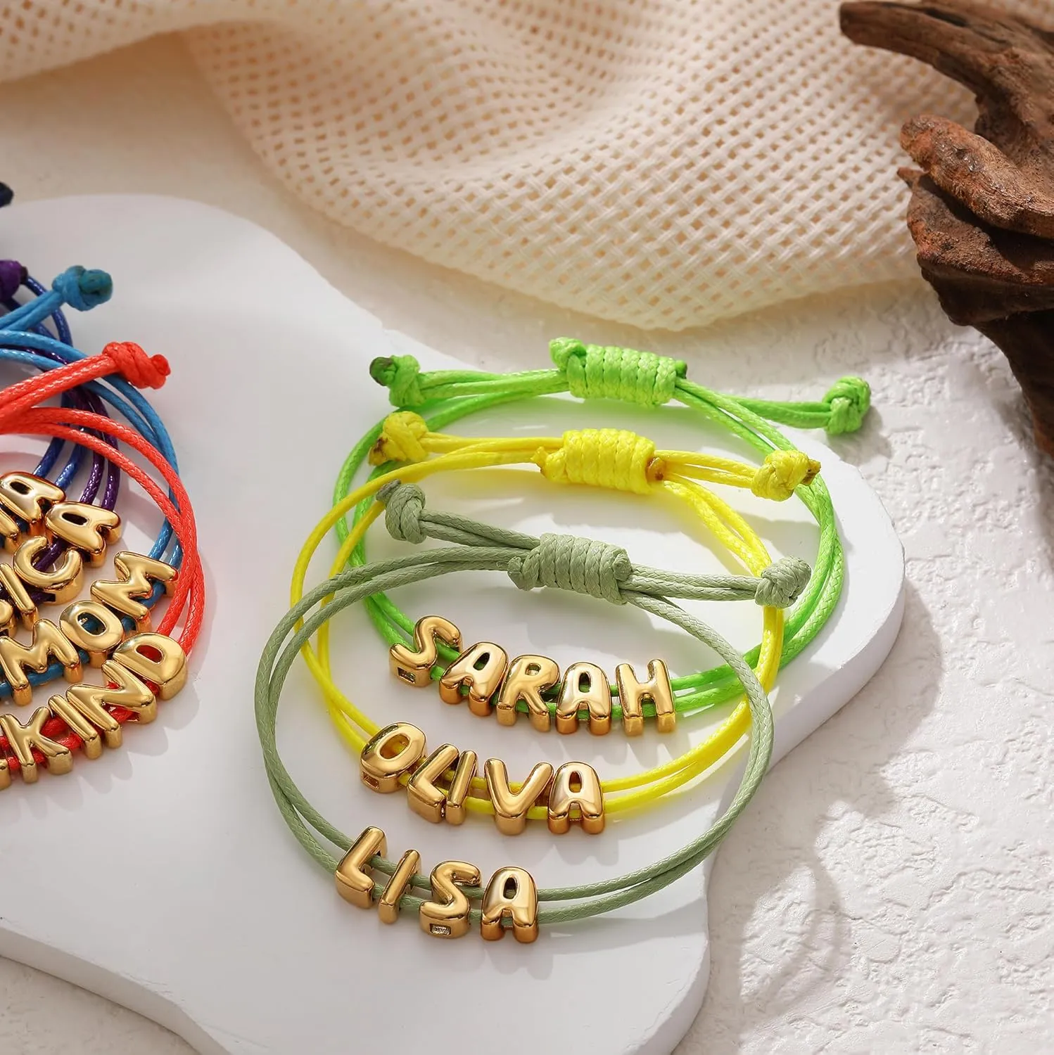 SLOONG Custom Name Beads Necklace for Women, 3D Letter Pendant 18K Gold Plated Dainty Initial Personalized Necklaces Gift for Mom Mother Girlfriend Initial Alphabet A-Z