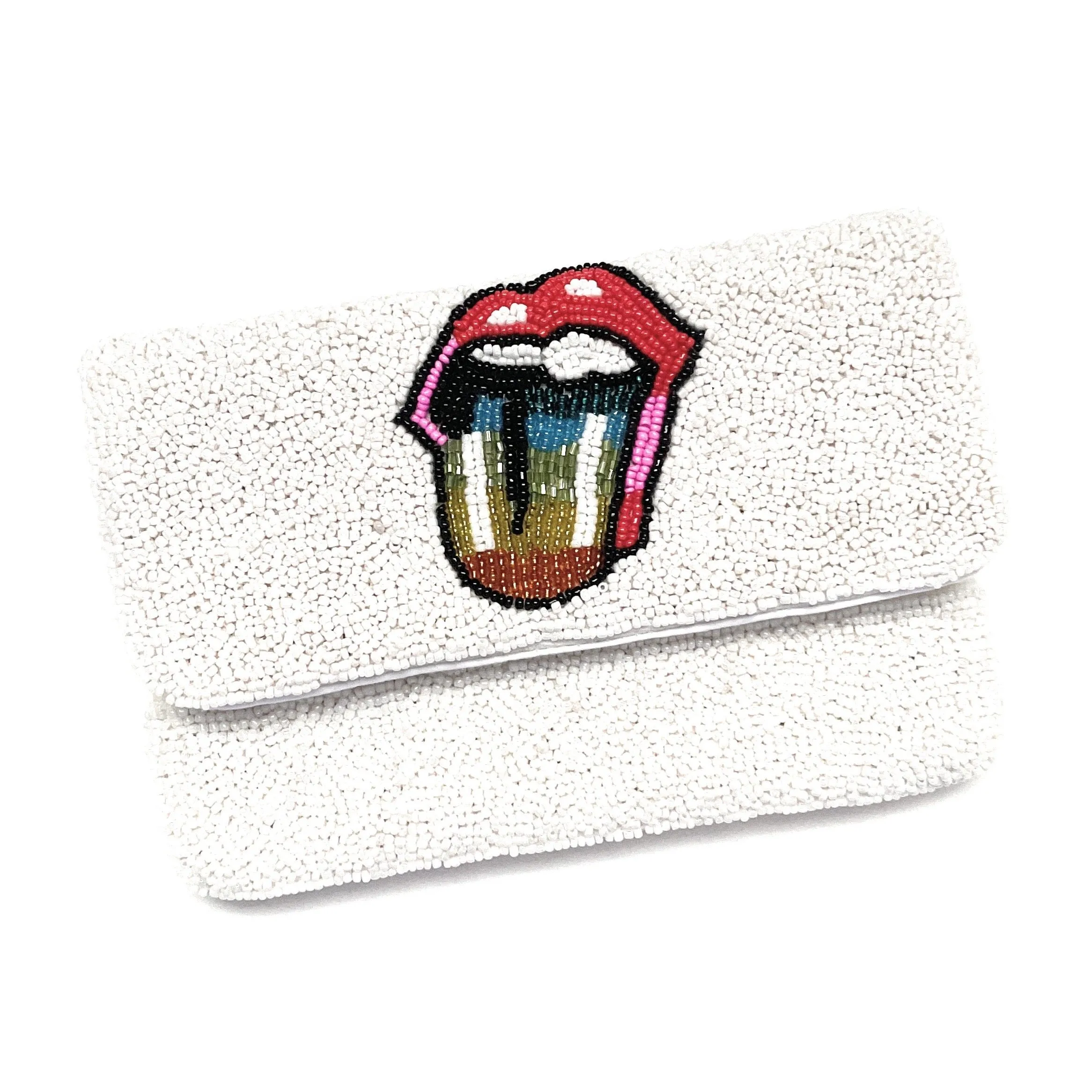 Small Rainbow Tongue Beaded Clutch Purse