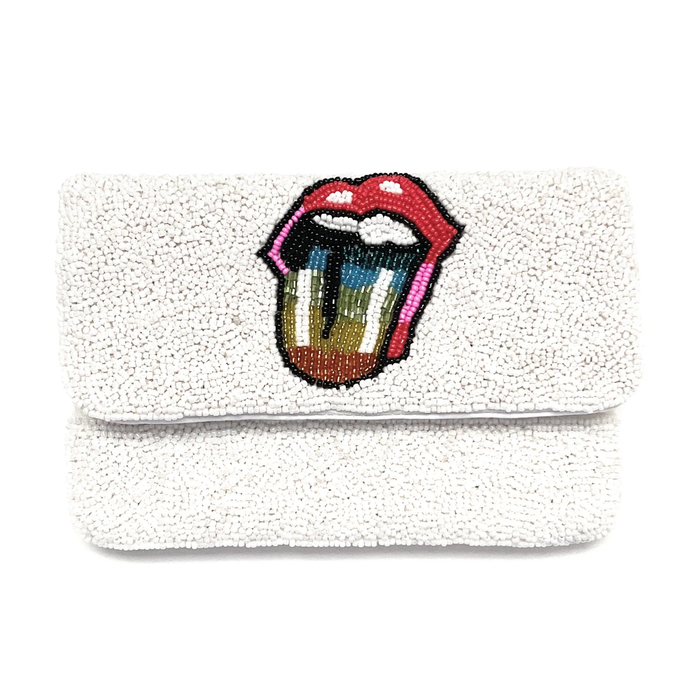 Small Rainbow Tongue Beaded Clutch Purse