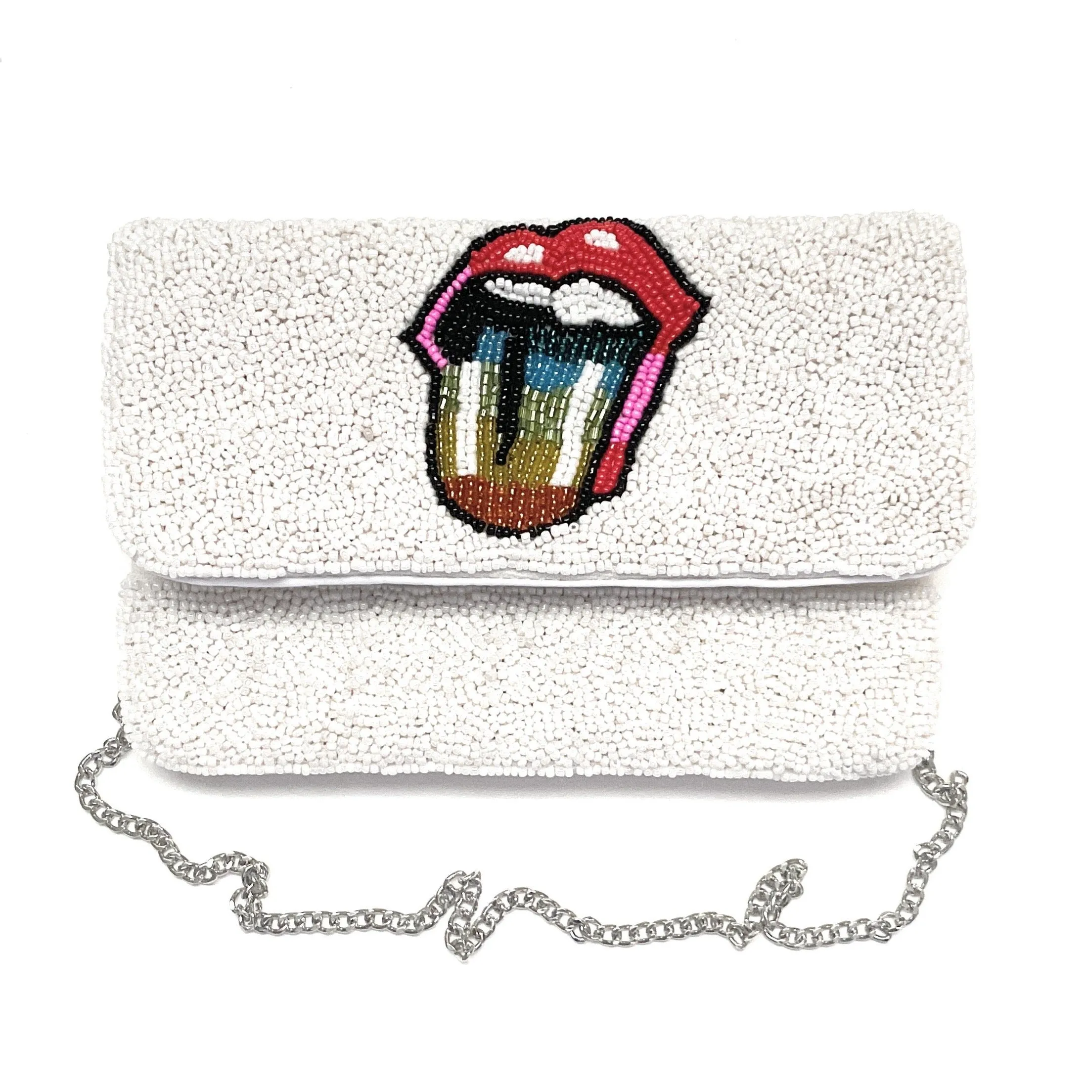 Small Rainbow Tongue Beaded Clutch Purse