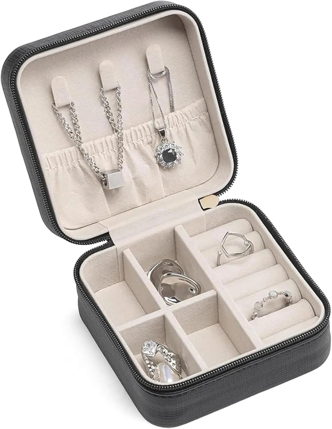 Small Travel Jewelry Box,Portable PU Leather Mini Jewelry Travel Display Organizer Storage Case for Girls Womens Earring,Rings,Necklaces,Bracelets (Black)