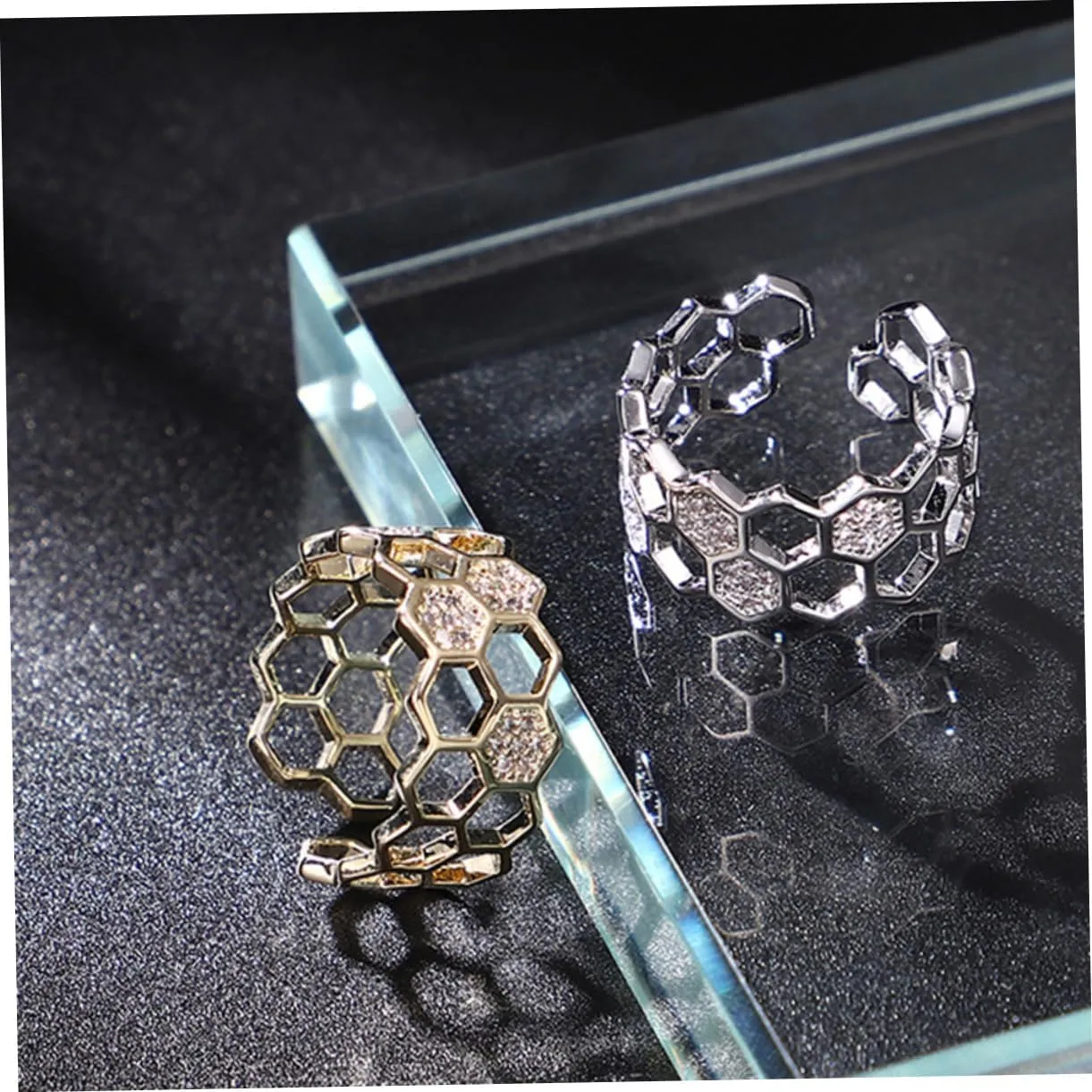 SOIMISS 2 pcs geometric split ring elegant earrings diamond earings gold plated rings Fingers Joint Tail Ring