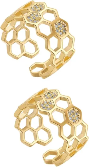 SOIMISS 2 pcs geometric split ring elegant earrings diamond earings gold plated rings Fingers Joint Tail Ring