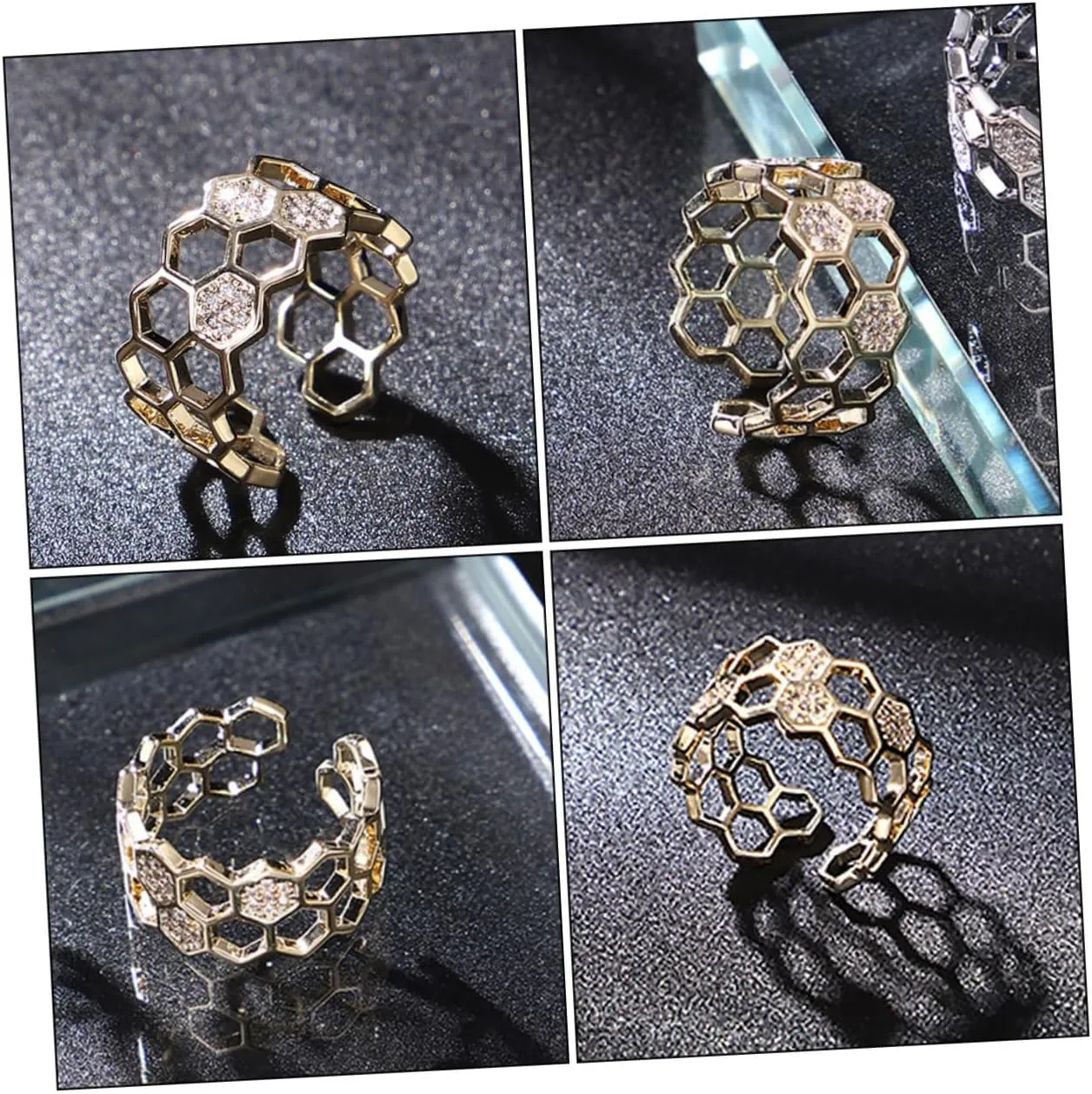 SOIMISS 2 pcs geometric split ring elegant earrings diamond earings gold plated rings Fingers Joint Tail Ring