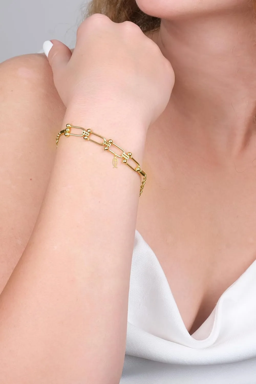 Solid Gold Ichthys Fish Microcharm in 10k or 14k, Dainty Cute Religious Charm Symbol with Clasp