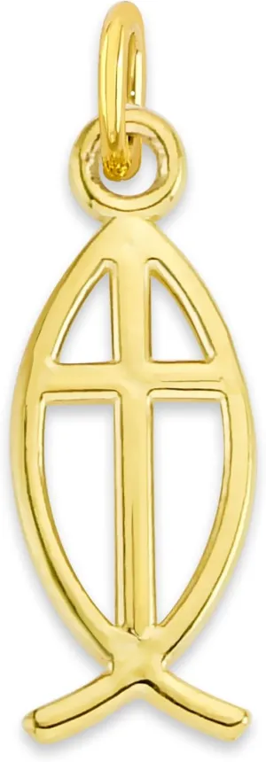 Solid Gold Ichthys Fish Microcharm in 10k or 14k, Dainty Cute Religious Charm Symbol with Clasp