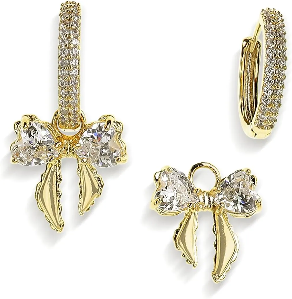 Sonateomber Small Hoop Dangle Earrings for Women, Trendy Dainty Rhinestone CZ Dangling Prom Wedding Leaf Flower Snowflake Butterfly Starfish Fashion Jewelry Gift