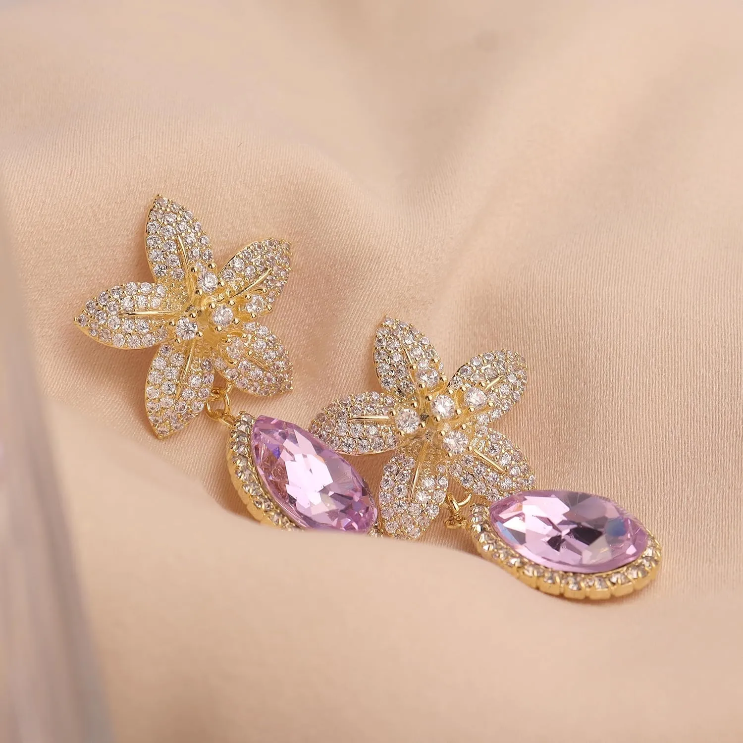 Sonateomber Small Hoop Dangle Earrings for Women, Trendy Dainty Rhinestone CZ Dangling Prom Wedding Leaf Flower Snowflake Butterfly Starfish Fashion Jewelry Gift